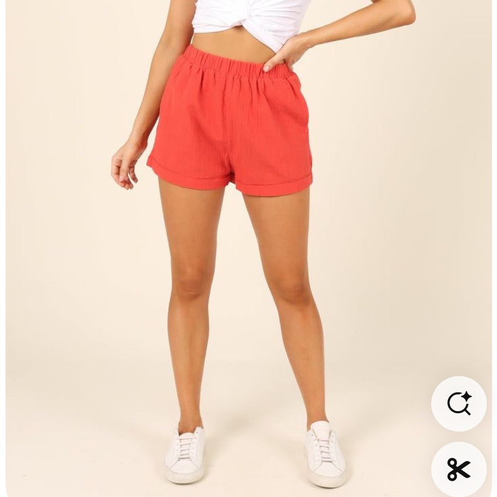 SNDYS Utility Linen Shorts in Coral